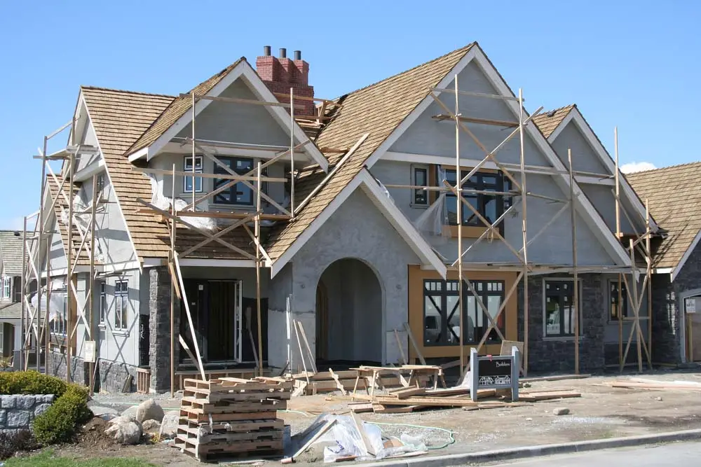 A new home in the process of being stuccoed