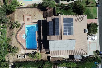 Drone Image of a roof with Solar Panels on the roof
